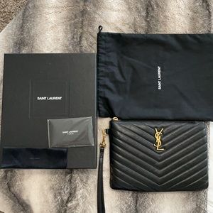 Small Monogram' Print Leather Wristlet Saint Laurent.